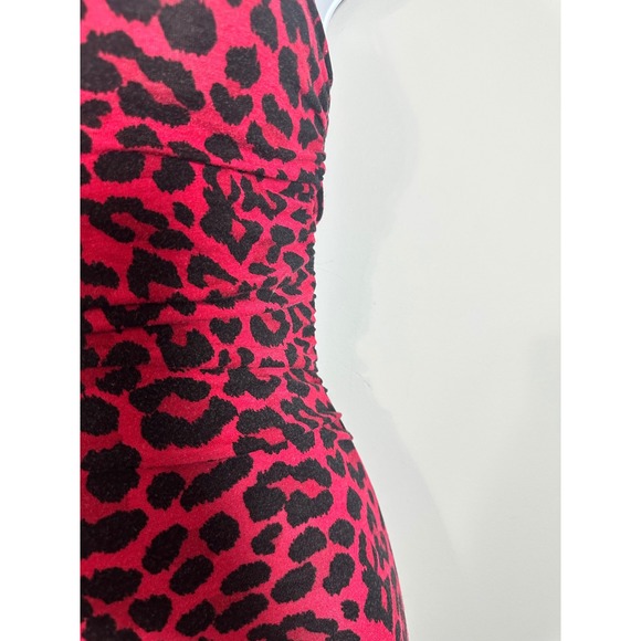 JLUXLABEL Womens Red Black Cheetah Leopard Print Ruched Bodycon Midi Dress Small - Picture 4 of 6
